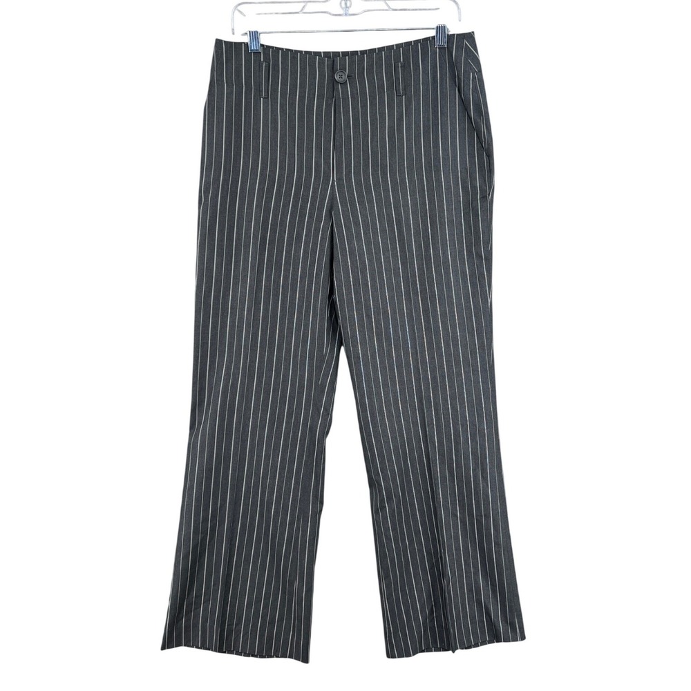 Banana Republic Harrison Silk Pants Size 10 Gray Pinstripe Straight Leg Luxury
